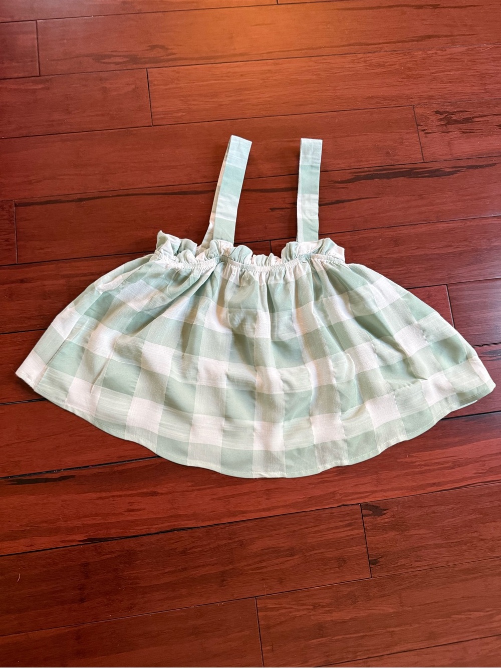 Women’s Sage Green Gingham Ruffle Strap Tank Top